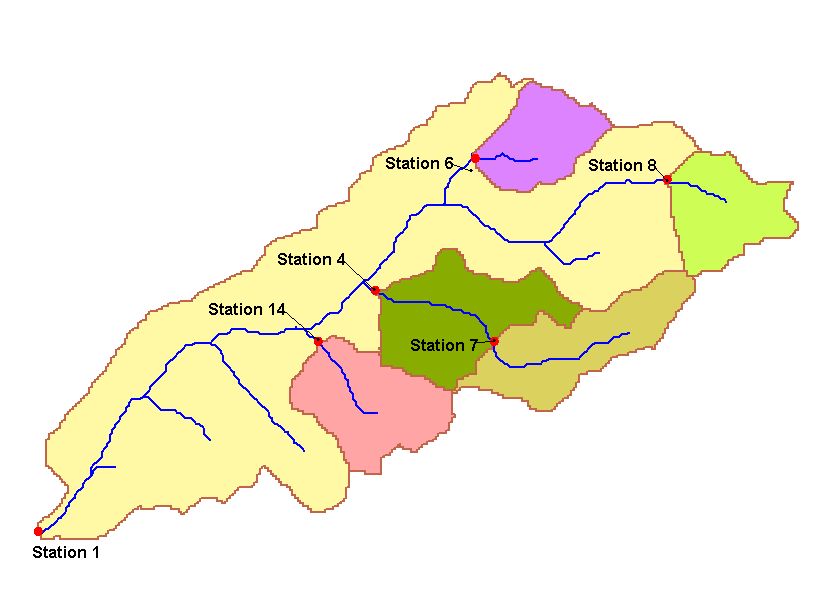 Goodwin Creek watershed and studied sub-basins.