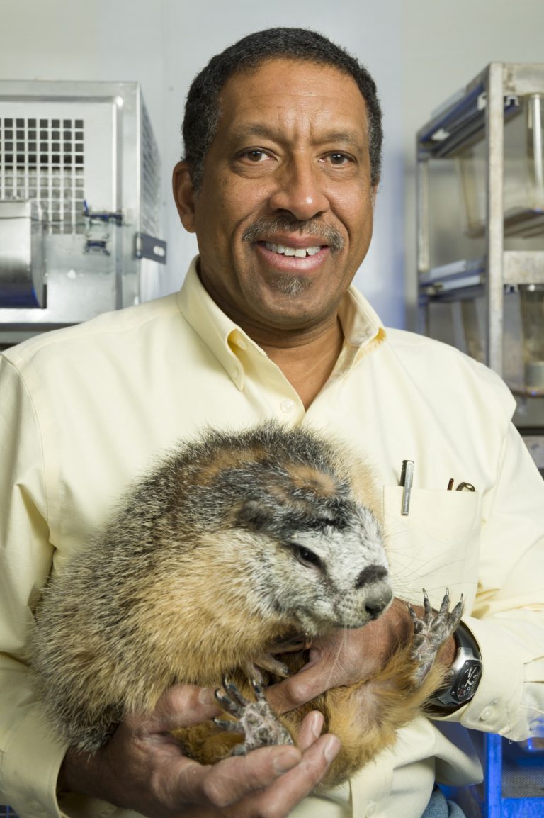 Gregory Florant, Professor of Biology, with "Baby" the marmot. January 25, 2012
