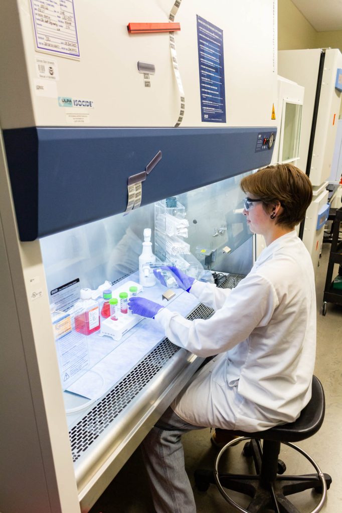 CSU student Brianna Stanley works in chemical and biological engineering Professor Jean Peccoud's lab in the Scott Bioengineering Building, May 5, 2023. Photo Credit: Walter Scott, Jr. College of Engineering.
