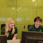 Student front desk staff work in the Engineering Success Center, June 2022.