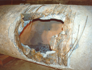 failed prestressed concrete cylinder pipe