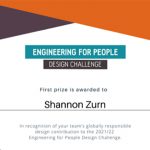 Engineering for People Design Challenge certificate