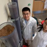 Tiezheng Tong, Assistant Professor of Environmental Engineering, Civil and Environmental Engineering, and PhD student Xuewei, research water filtration in the Scott Bioengineering Building, Walter Scott Jr. College of Engineering, Colorado State University, August 1, 2018