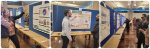 Three pictures of students presenting posters