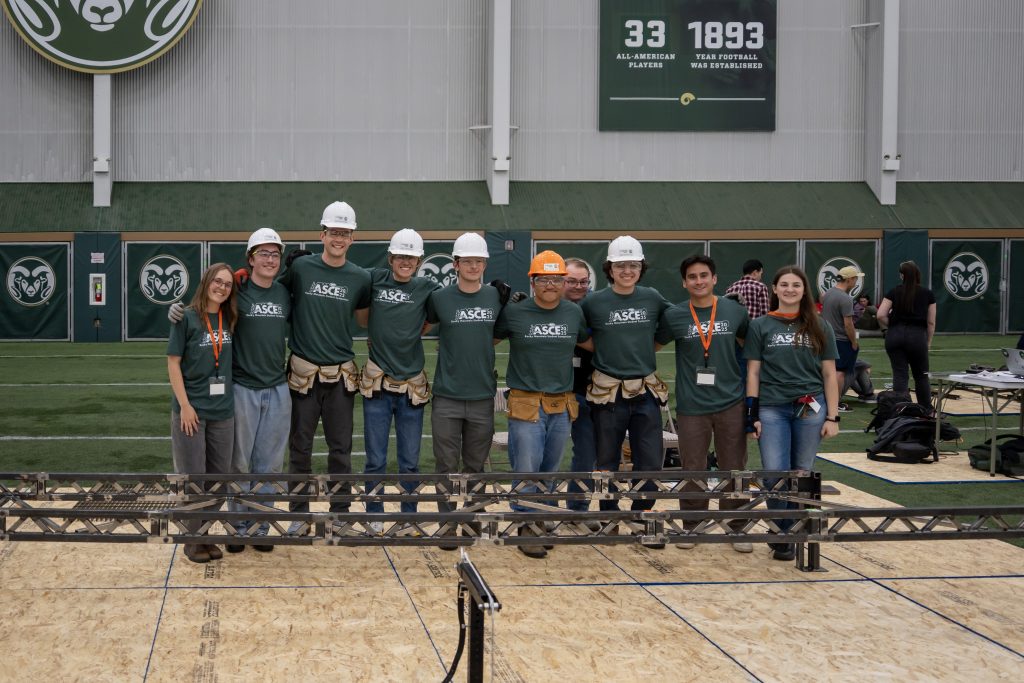 Students in hardhats pose for picture.