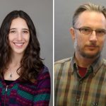 Portrait of woman on left and portrait of man on right.