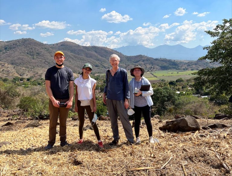 From left to right, Elliot Ferrell-Carretey, Saori Nishimura Garcia, Bert Vermeulen and Swee Tee stand on the site where a new water tank will be installed for the communities of El Pital and Las Tablas.