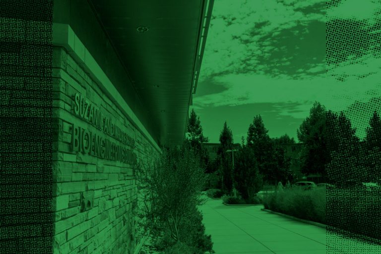 Photo of Scott Bioengineering Building, with green photo filter