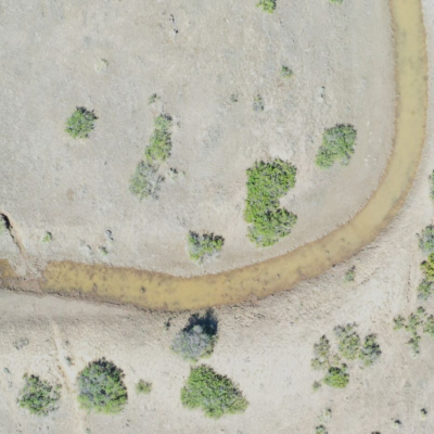 Drone photograph of a low river in Colorado