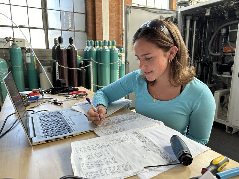 A student working on data