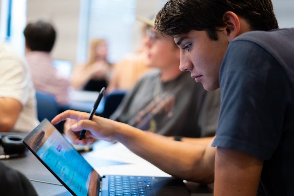 A student working on a computer