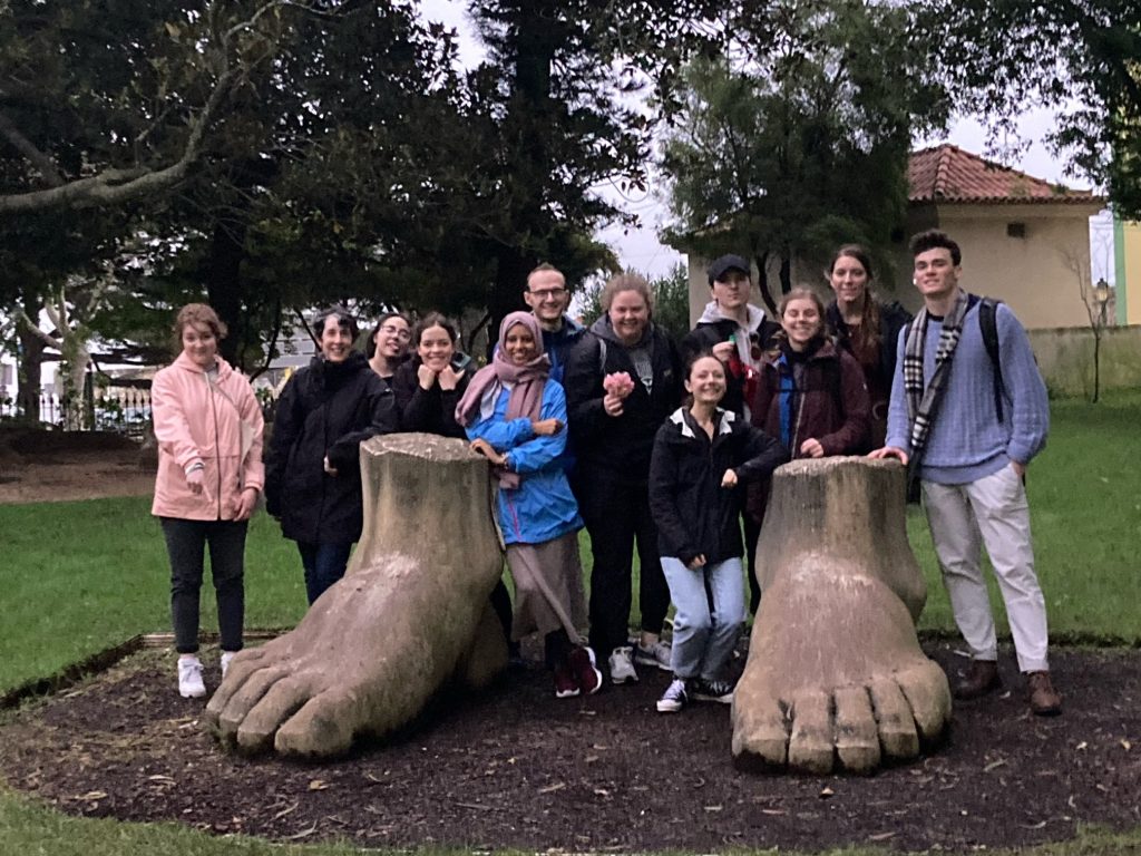 Colorado State University SBME students visit 'Feet' statue in Cascais, Portugal during the short-term study abroad program, "Biomedical Engineering & Healthcare in Portugal"