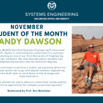 Sandy Dawson's November Student of the Month Award