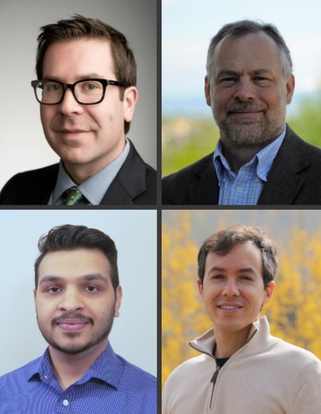 Clockwise from top left: Jim Cale, associate professor in systems engineering; Dan Zimmerle, research scientist with CSU Energy Institute; Arthur Santos, Ph.D. student in systems engineering; Avpreet Othee, Ph.D. student in systems engineering
