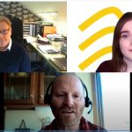 A screen capture of a video interview between Steve Simske and two people from the publishing company for his book