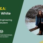Image with the text: "Q&A: Sam White, Systems Engineering M.S. Student" with a photo of Sam White standing outside