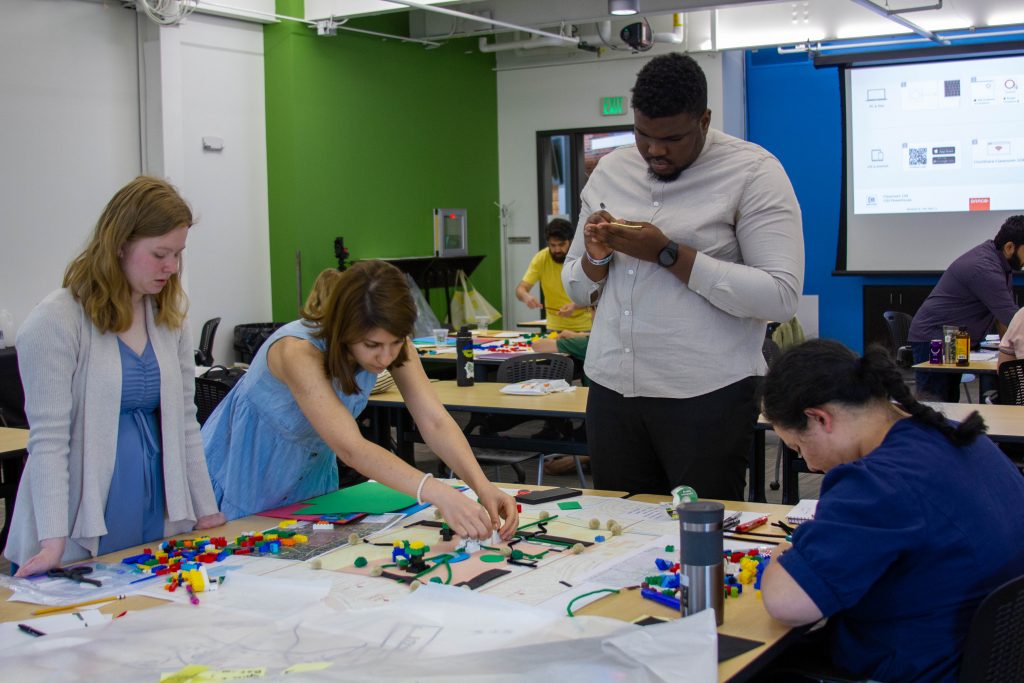 No caption, just alt-text: Students work together to build their 3D model of the Midtown Area in Fort Collins during the Urban Design Challenge at Colorado State University