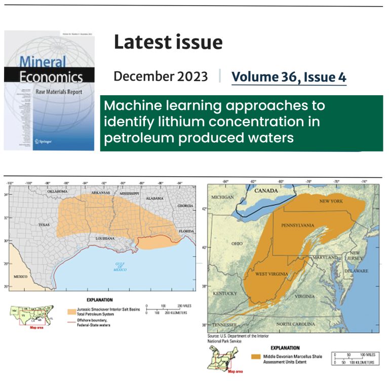 Alt-text: Images of maps of the U.S. South and Northeast. Text includes: Latest issue December 2023, Volume 36, Issue 4. “Machine learning approaches to identify lithium concentration in petroleum produced waters"