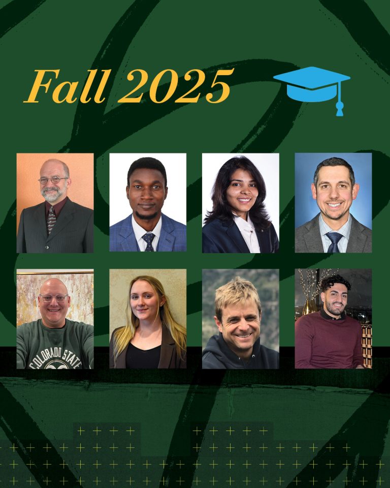 A graphic containing 8 headshots of featured graduates and the text: "Fall 2025" with a graduation cap icon.