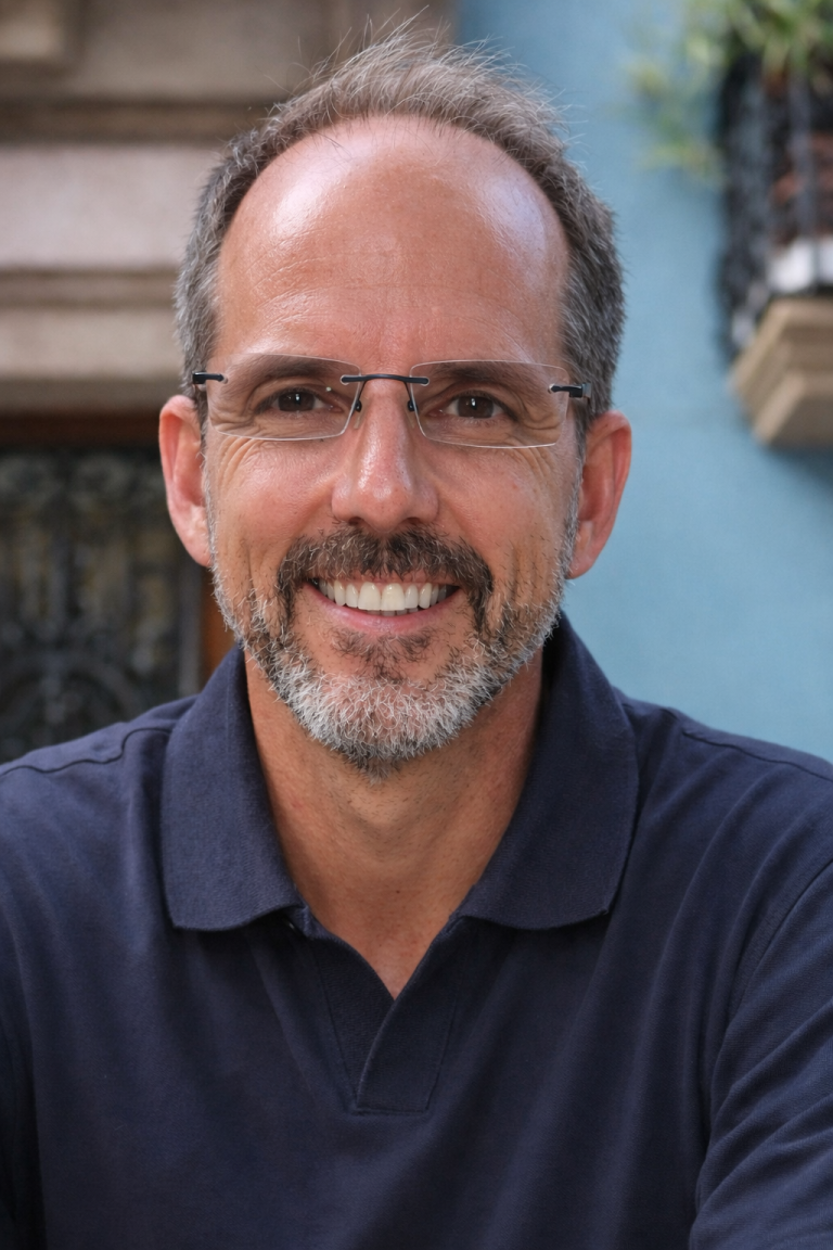 A man in a collared shirt.
