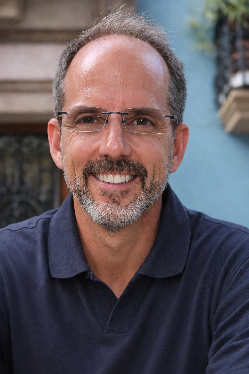 A man in a collared shirt.