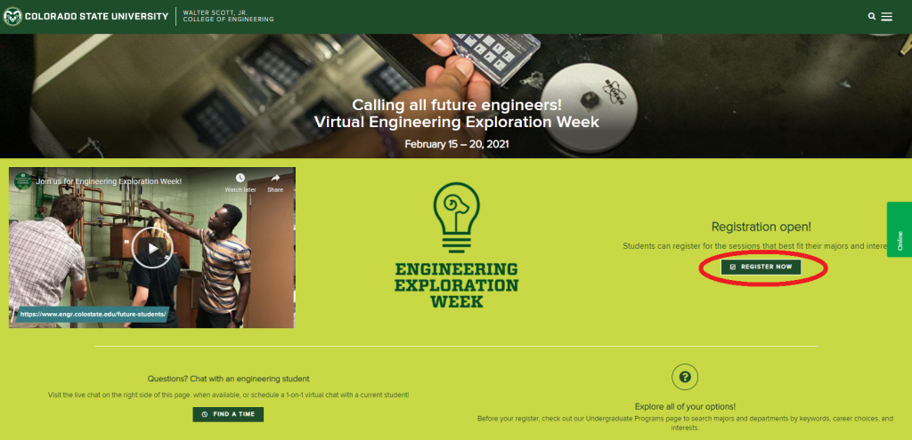 Screenshot of the Engineering Exploration Week website