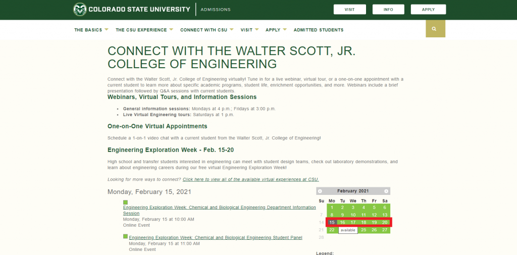 Screenshot of the Engineering Exploration Week website