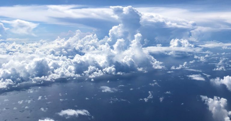 Aerial photo of clouds over ocean, courtesy Susan van den Heever