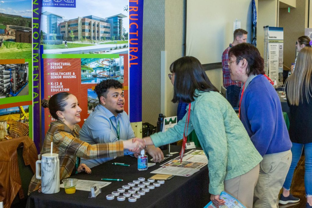Students, alumni, and recruiters interact during the Spring 2023 CSU Engineering Career Fair, March 9, 2023 in the Lory Student Center Ballroom. Credit: Walter Scott, Jr. College of Engineering.