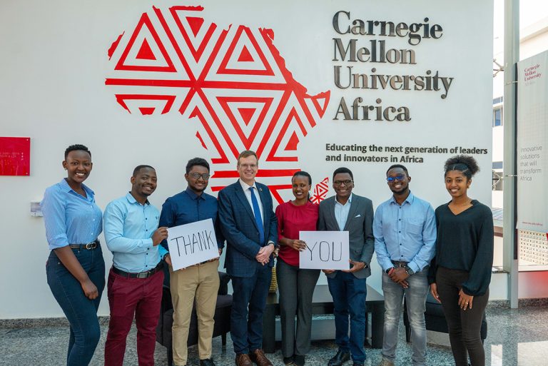 Photo of Allen Robinson (4th from left), incoming Dean of the Walter Scott, Jr. College of Engineering, at a Carnegie Mellon University-Africa ceremony. Photo courtesy Carnegie Mellon University.